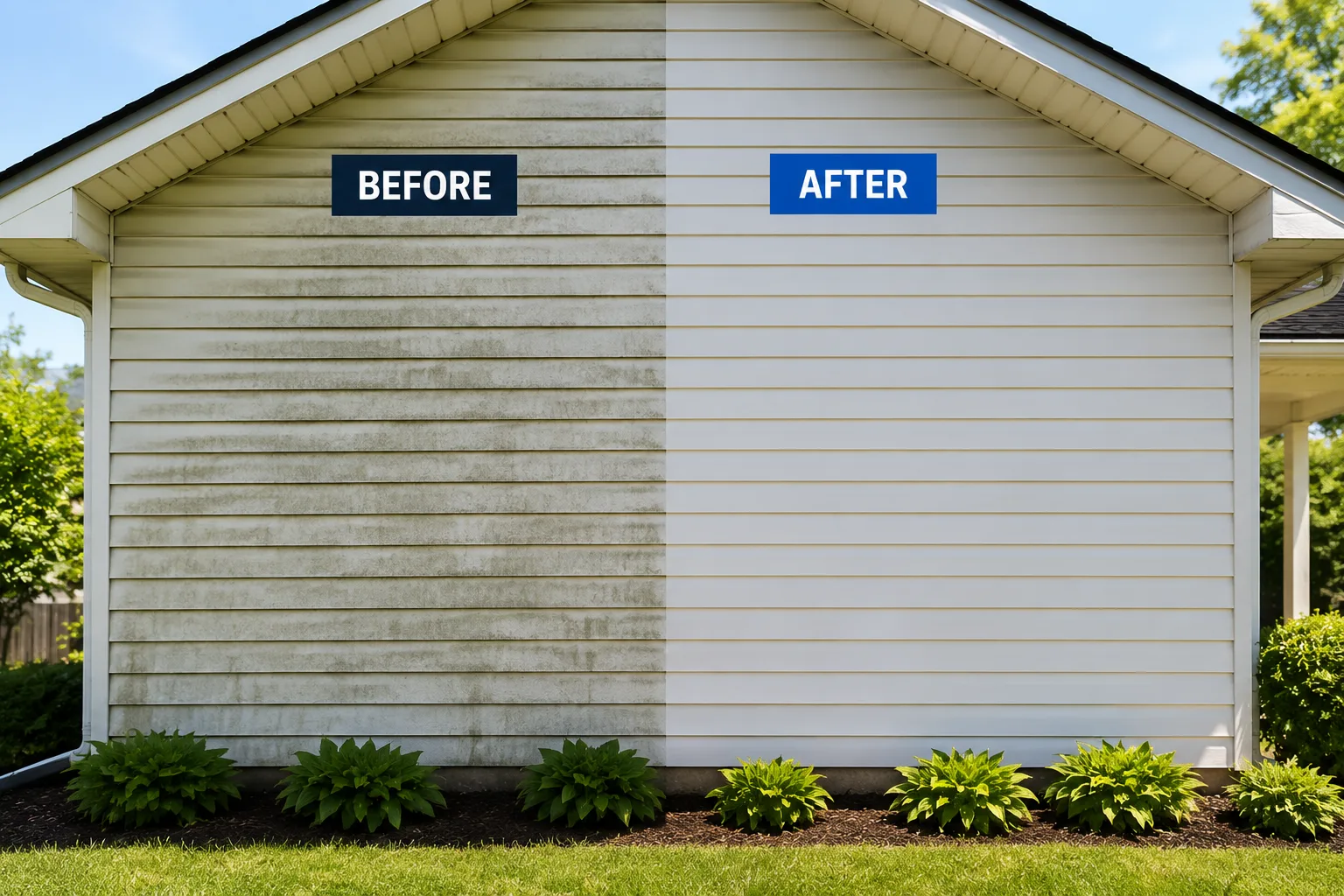 Kitchener home exterior with garage and clean driveway after the wash