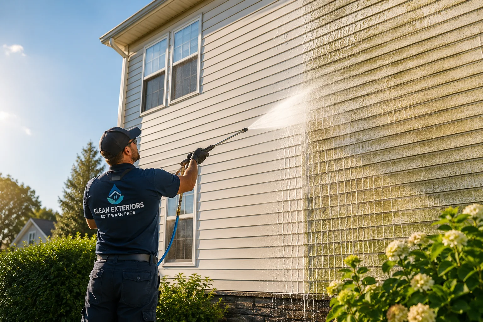 Kitchener pressure washing technique closeup showing PSI and GPM in action