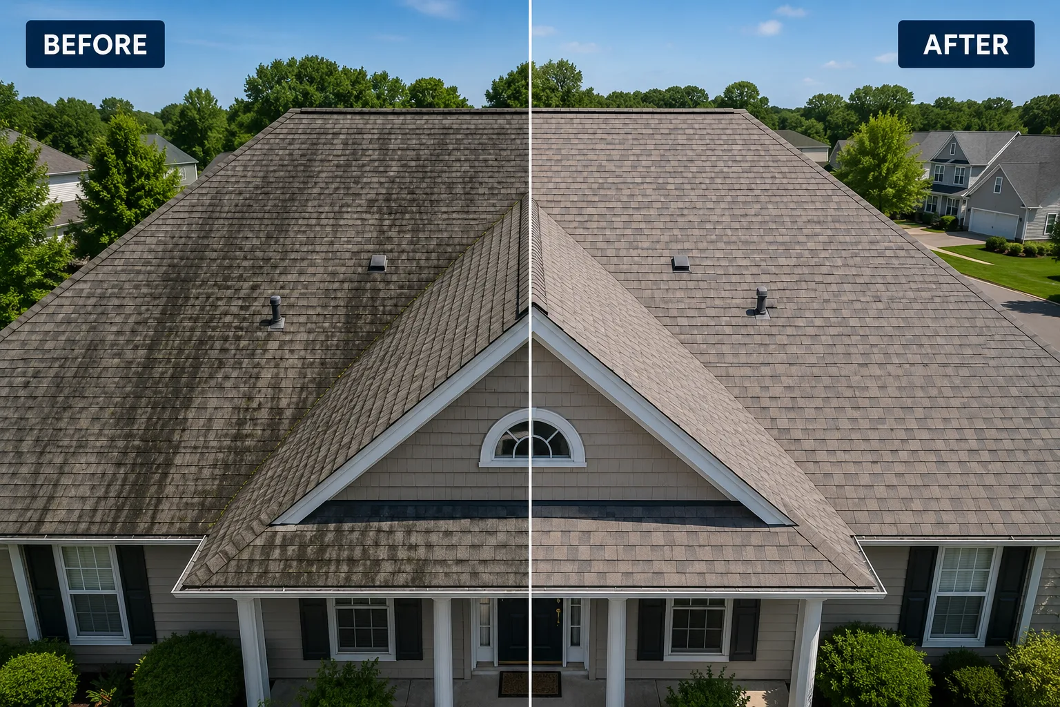 Two-storey Kitchener home with clean gutters after the wash